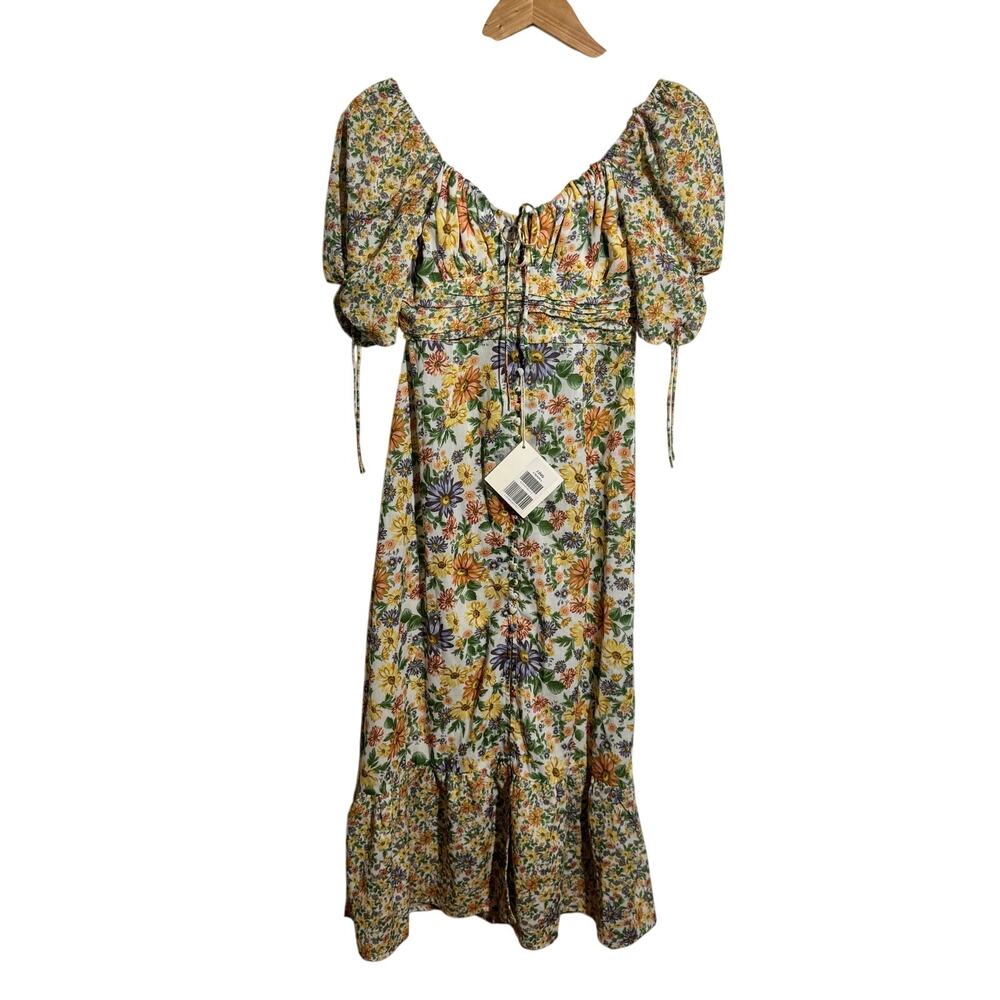 J.ING Puff Sleeve Cottagecore Midi Dress Women L Floral Printed Button Down NWT